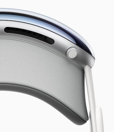 Top-down close-up view
of part of Apple's Vision Pro